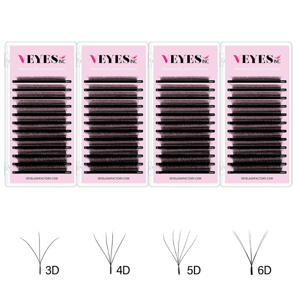 Veyes Inc W-Form Wimpernverlängerungen, Veyelash automatische Fächerbildung, 3D-, 4D-, 5D-, 6D-Fertigfächer, natürlich, weich, dicht, einzeln