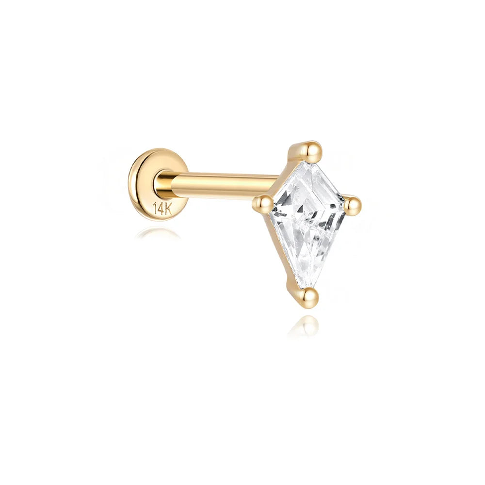 AIDE Real 14K Solid Gold Multiple Sizes Zircon Pendant Stud Earring Simple IND Piercing Ear Bone Ear Studs DIY Vintage Jewelry