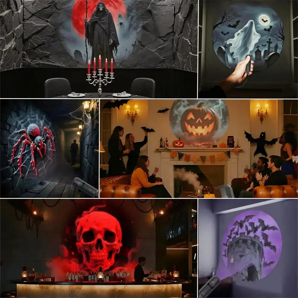 Projecteur LED d’Halloween pour veilleries, Plug and Play USB, projecteur LED HD pour plafond et fenêtre, décoration d’Halloween, lampe murale