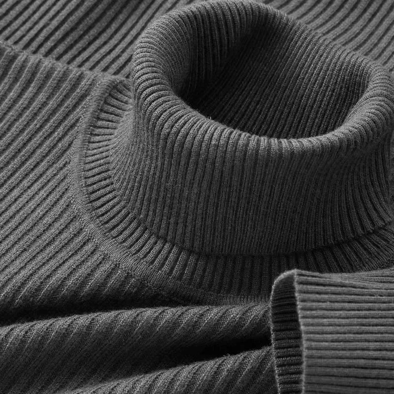 Autumn Winter Men's Striped Sweater Slim Fit High Elastic Knitted Pullover Turtleneck Warm Knitwear Male Casual Basic Sweaters