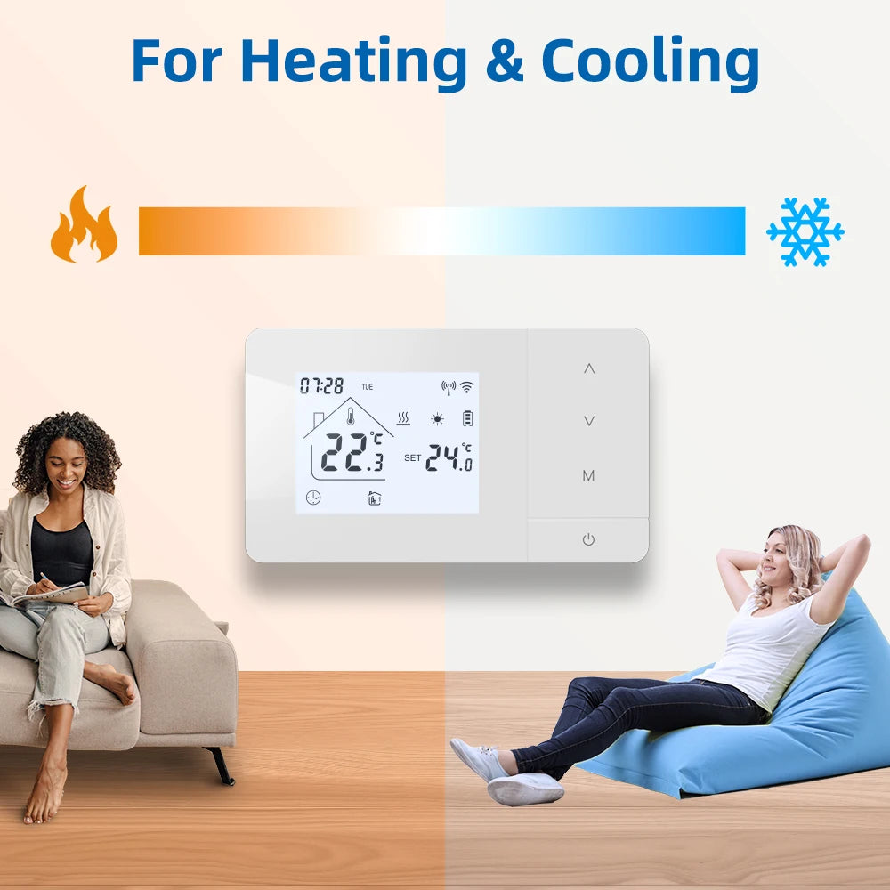 Beok Tuya Battery Heating Thermostat Wifi Heating/Cooling Temperature Controller for Gas Boiler Work with Google Home Alexa