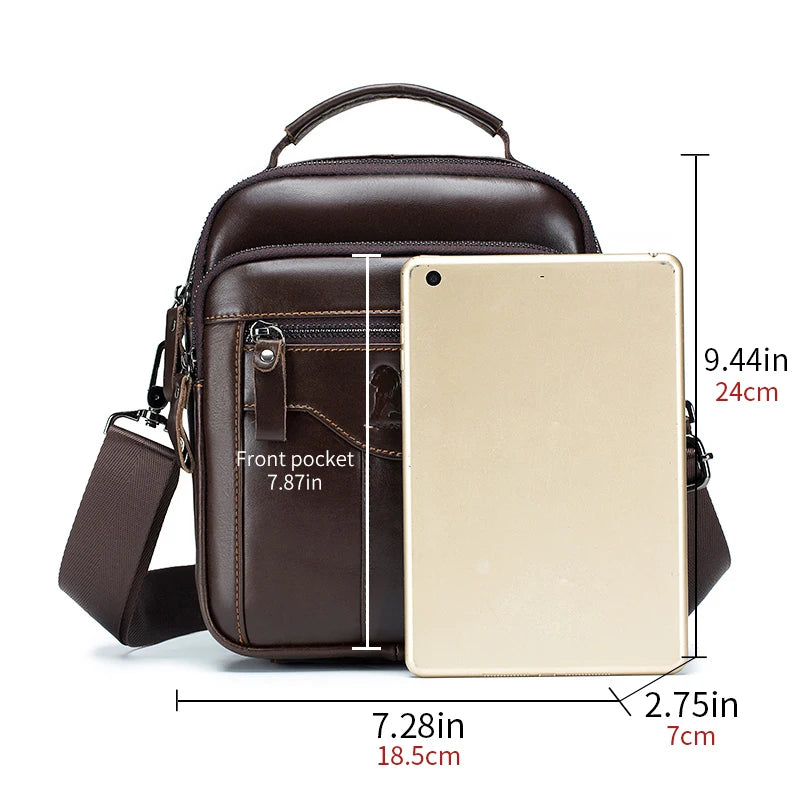 LAOSHIZI Genuine Leather Men’s Crossbody Bag