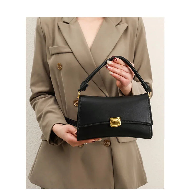 2026 New Square Shoulder Bags Women Pu Leather Underarm Bags Luxury Designer Handbags Black Flap Lock Crossbody Bag Purse