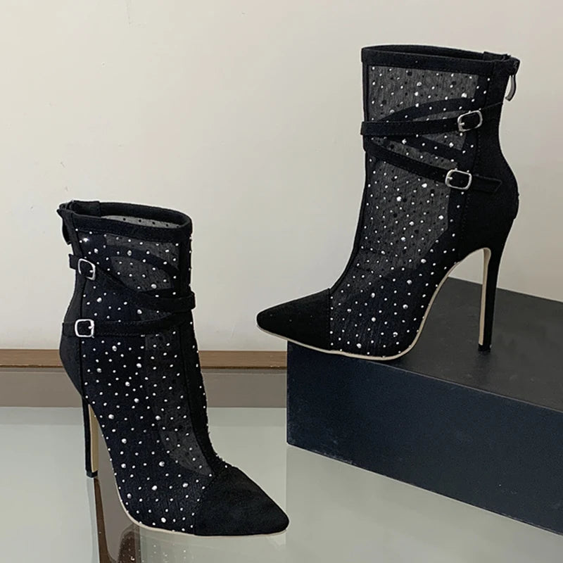 Stivaletti donna Liyke in rete con strass e cinturini