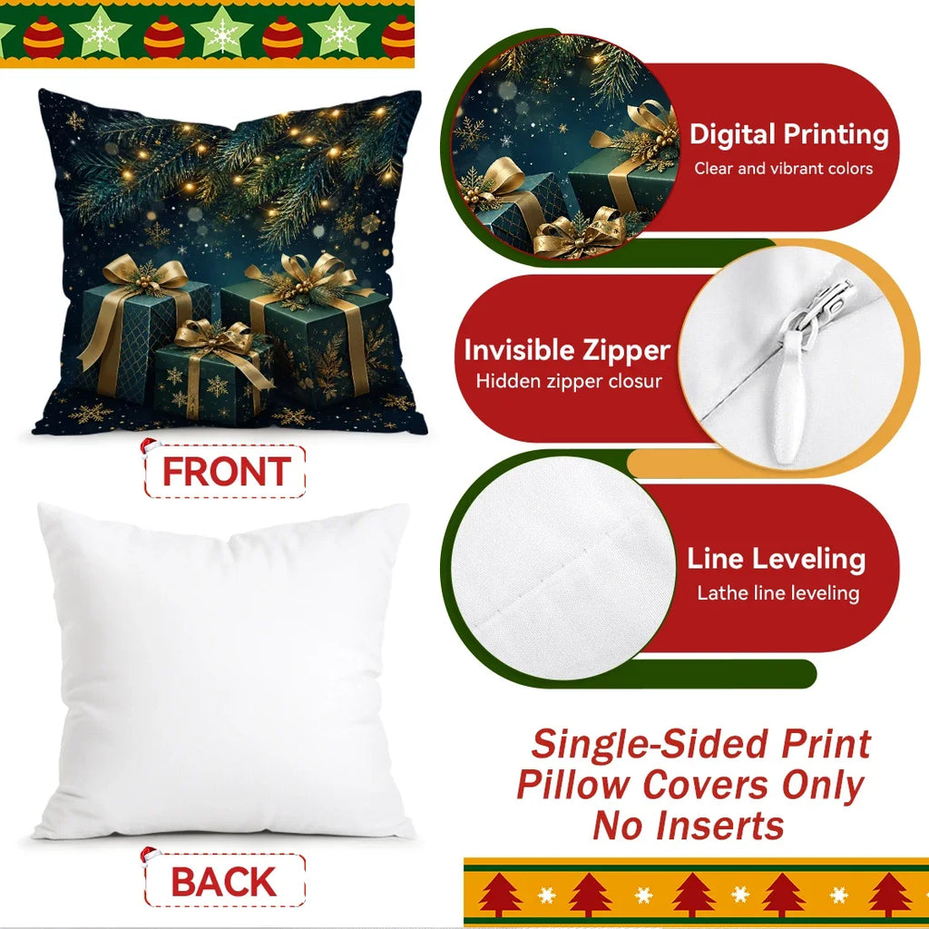Christmas-themed Gold Accessories Cushions Pillowcase Polyester Cushion Cover Throw Pillow Pillowcover Home Car Sofa Decor