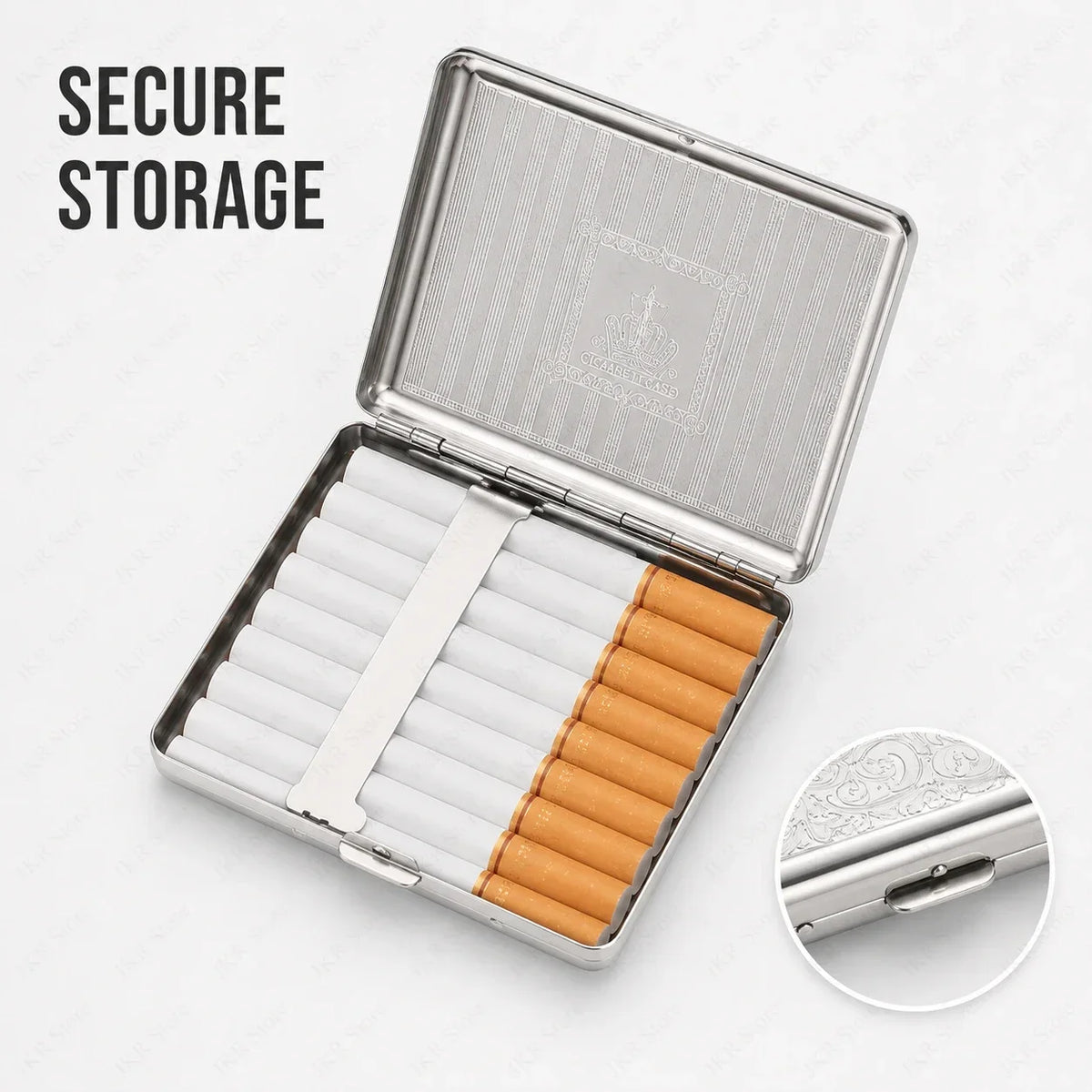Metal Cigarette Case – Embossed Stainless Steel, Portable Personalized Gift, Compact Storage for Smoking Accessories