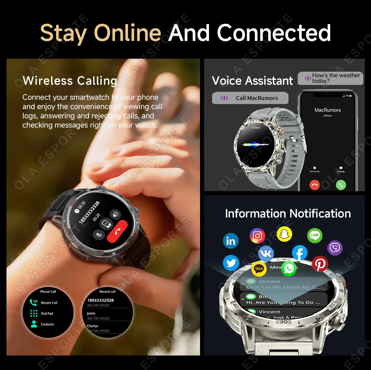 Smartwatch sportivo con chiamate Bluetooth e torcia LED