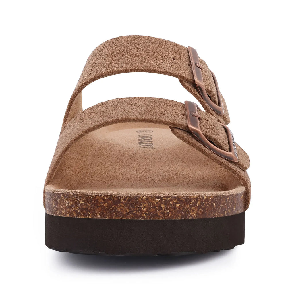 Sandales homme Kidmi, sandales à double boucle pour homme, chaussons en liège et daim, sandales de plage d'extérieur, sandales décontractées, souples et antidérapantes