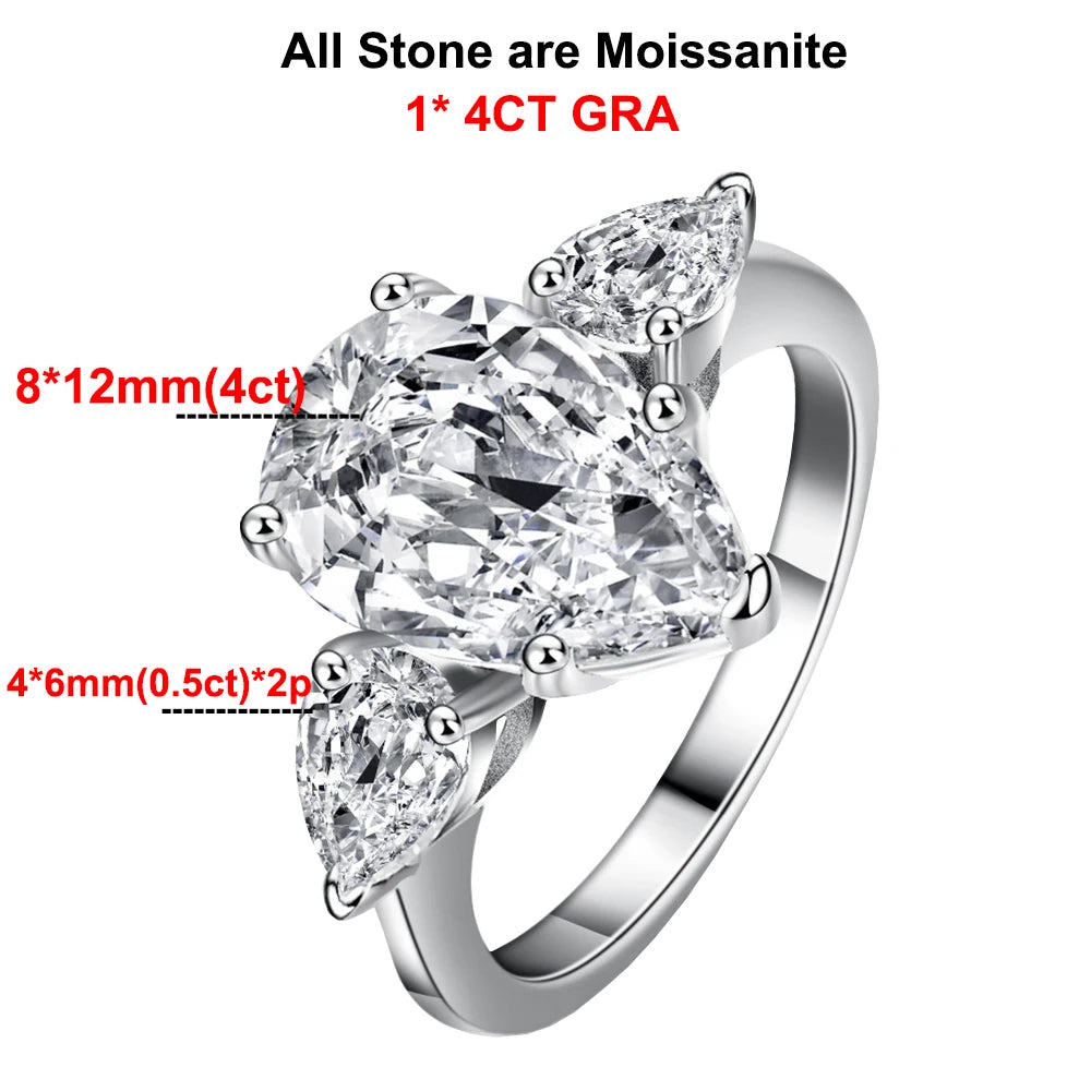 Anello a goccia in argento 925 con moissanite
