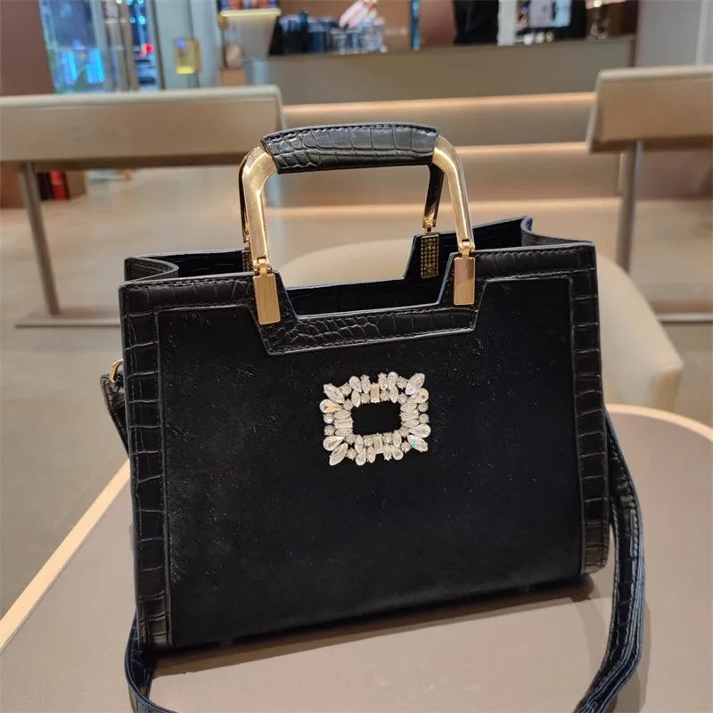 Genuine Leather Women's Handbag Luxury Fashion Real Rabbit Hair Single Shoulder Messenger Bag Large Capacity Portable Tote Bags