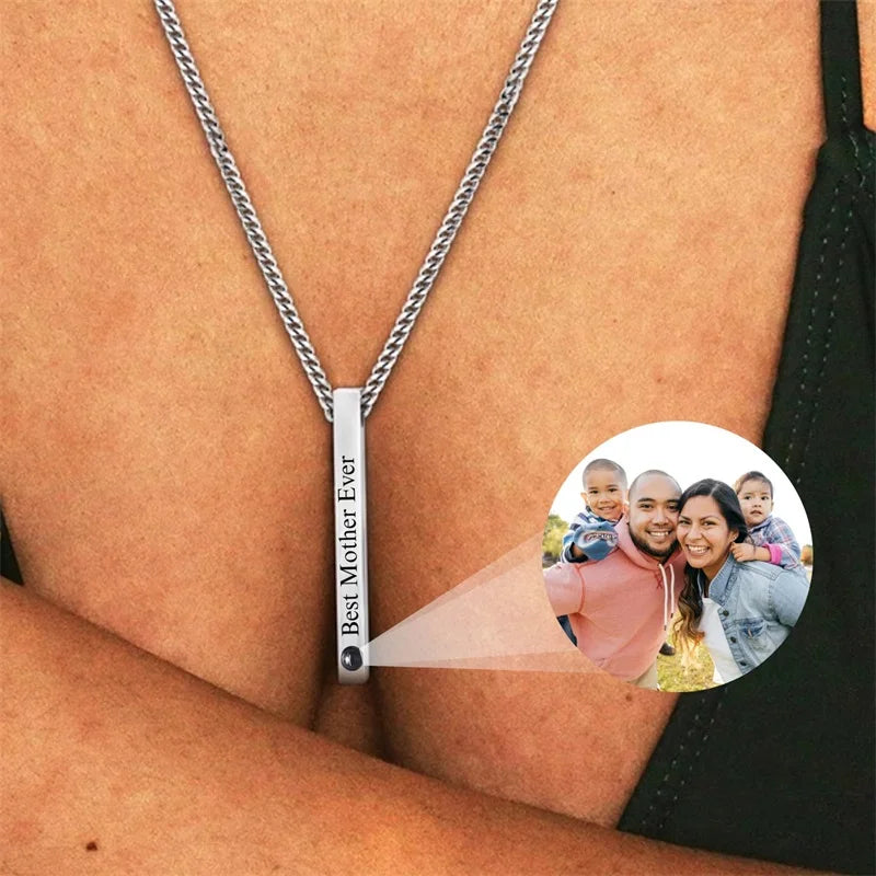 Custom Picture Name Necklace Personalized 3D Engraved Bar Photo Necklace Customized Name Memorial Jewelry Gift for Women Men