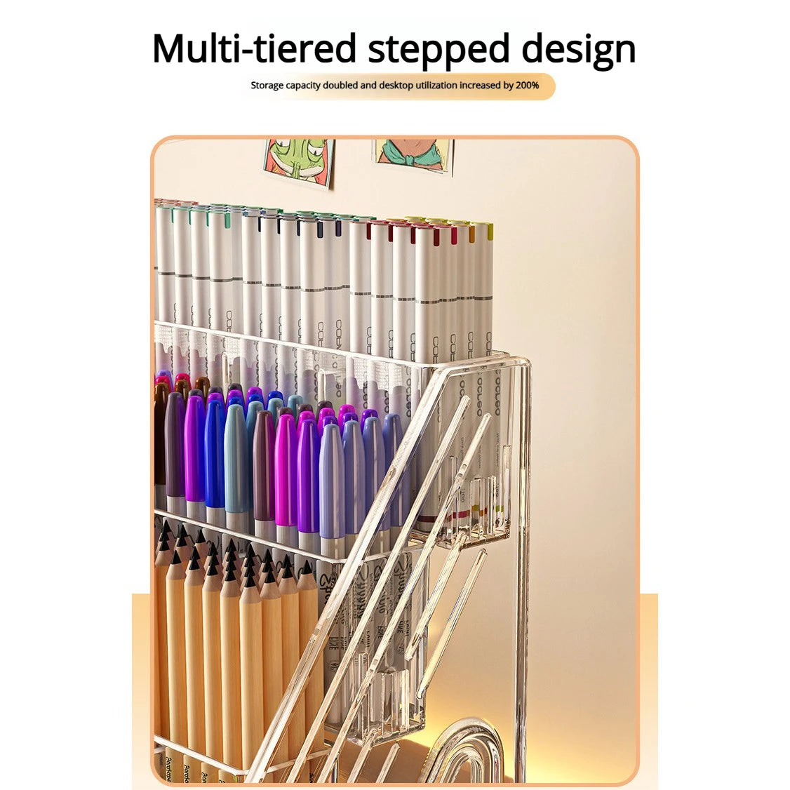 Acrylic Multi-Layer Desk Divider and Pencil Organizer