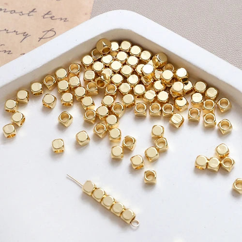 20 Stück  2-4mm  Vergoldete echte quadratische Perlen, geschliffene Perlen  DIY-Schmuck, Halskette, Armband, Abstandshalter, Zubehör, Materialien