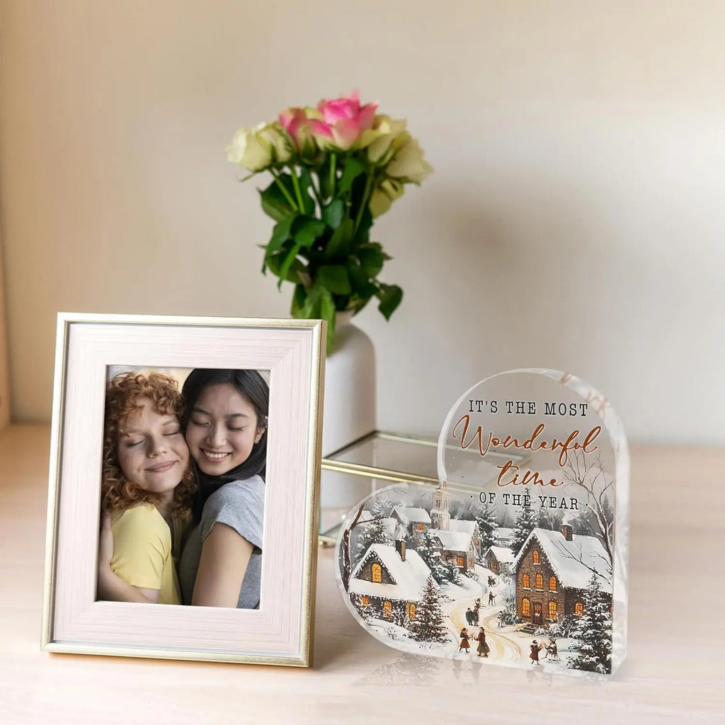 Decoraciones de mesa de invierno, regalos de Navidad -es la época más maravillosa del año- adornos navideños de acrílico en forma de corazón, C