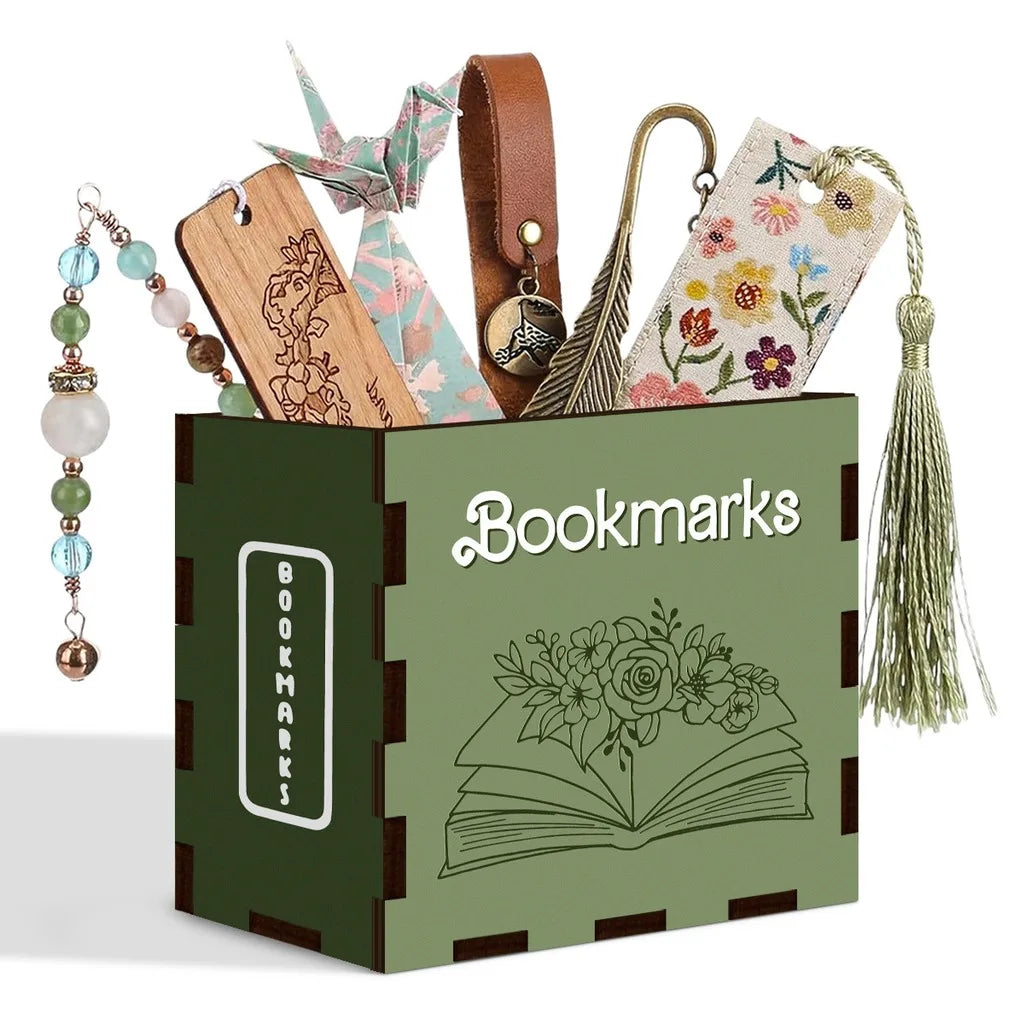 Wooden Book-Shaped Bookmark Storage Box