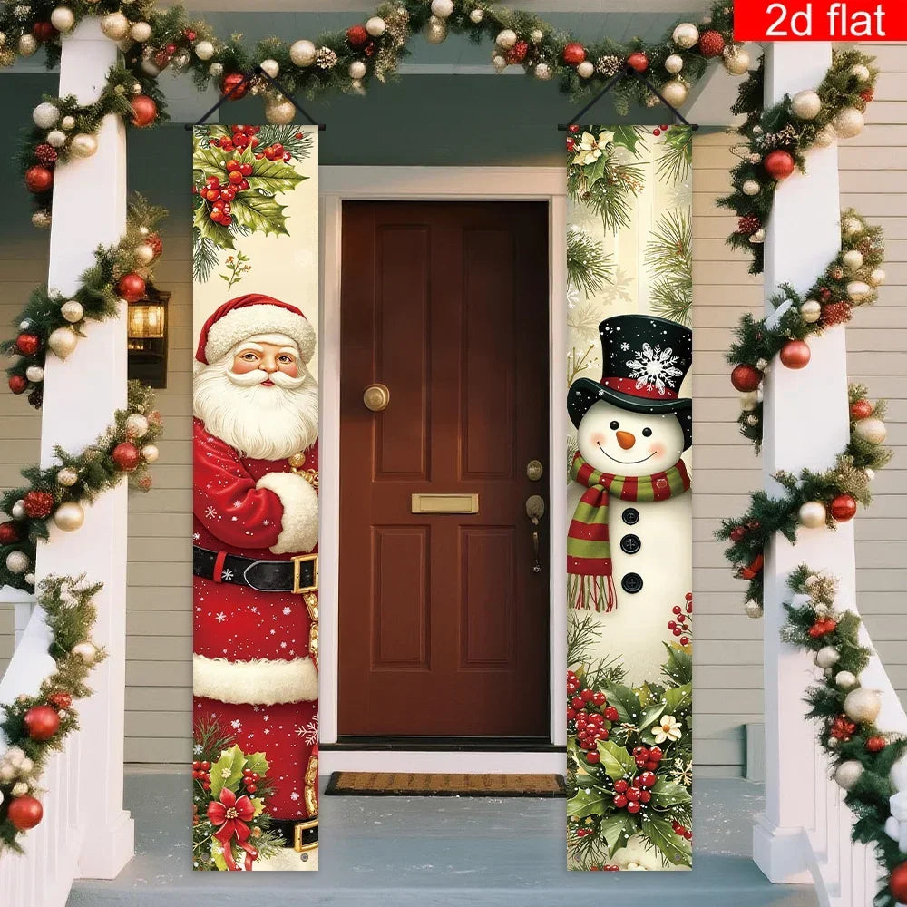 Christmas-themed couplets for the porch banner, made of polyester, with snowman and Santa Claus patterns designed.