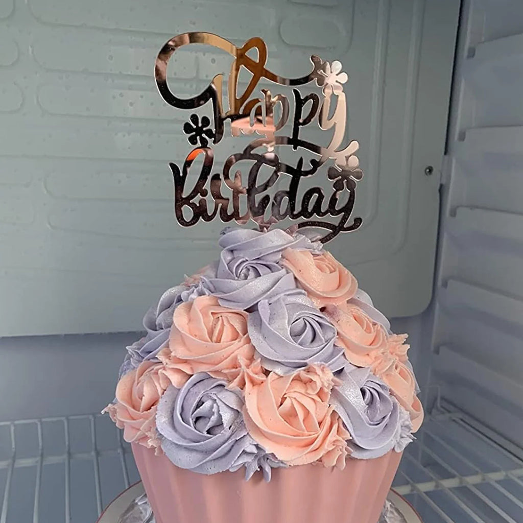 Restards Roségold Happy Birthday Cake Topper Herz Pinke Perlen Cupcake Topper für Mädchen Prinzessinnen-Party Dekorationen Zubehör