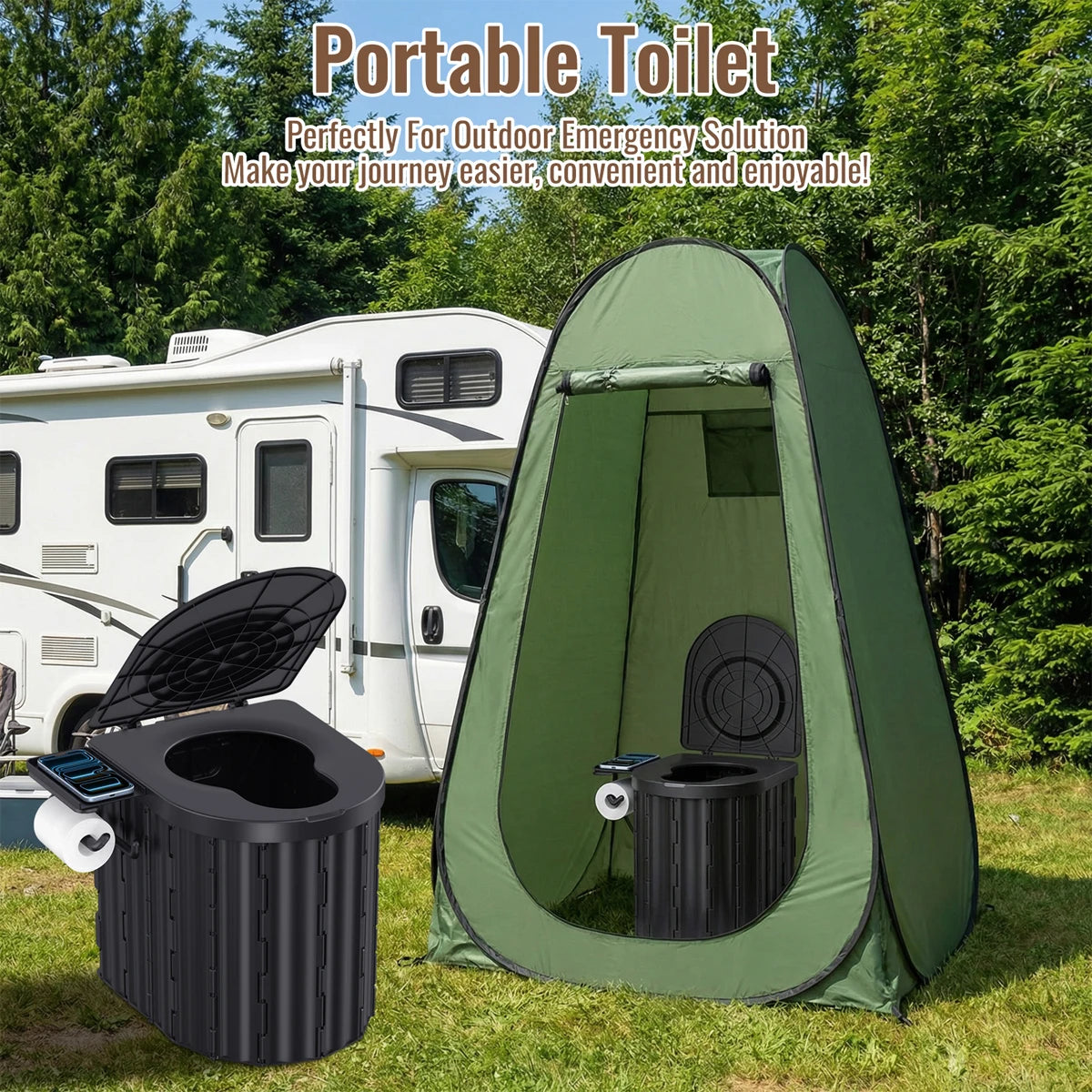 Multifunctional Portable Folding Toilet ABS Lightweight Camping Travel Commode with Lid 400lbs Load for Outdoor Fishing Hiking Road Trip