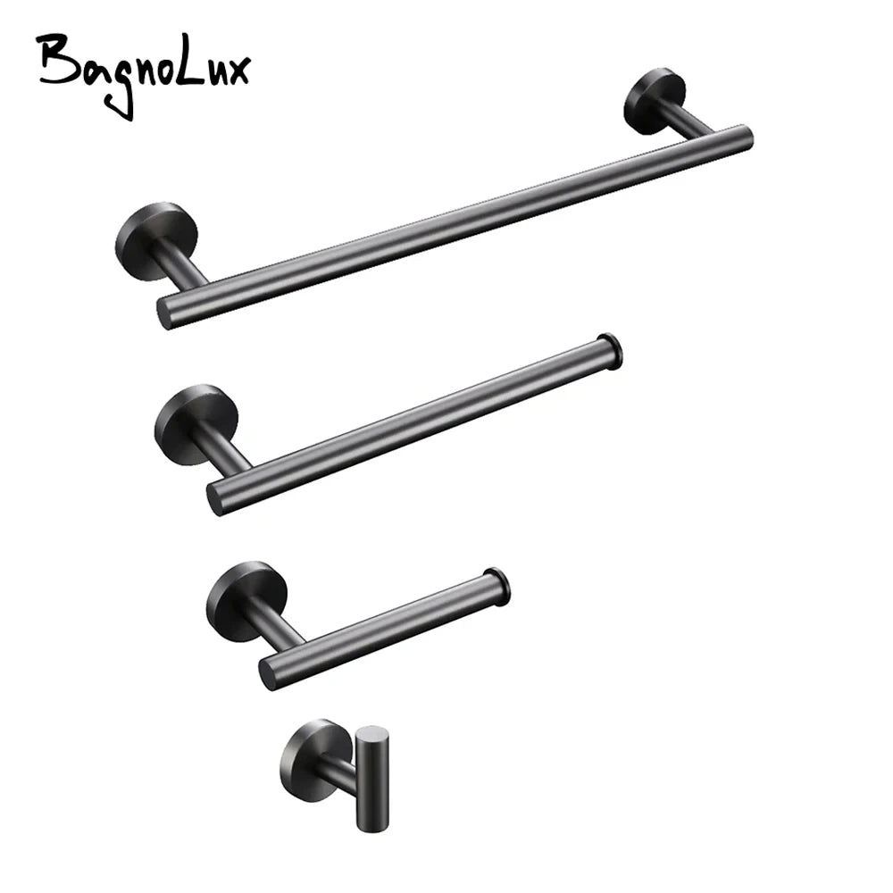 Brushed Gunmetal Grey Bathroom Accessories Hardware Set Towel Rack Toilet Roll Paper Holder Bar Hanger Hook Stainless Steel