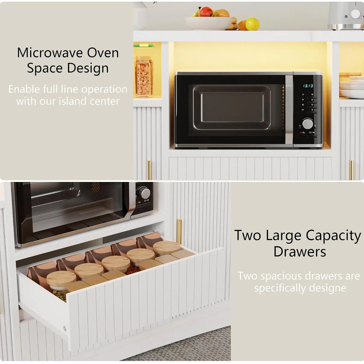 Kitchen Island Storage & Power Outlet, Kitchen Island Table with Drawers & Shelves, Dining & Prep Station, Customized