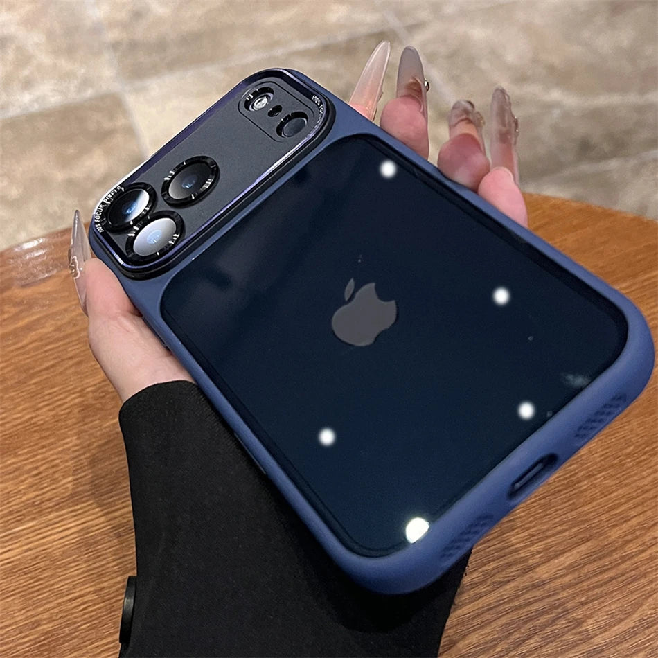 Luxury Matte Bumper Orange Transparent Case For iPhone Air 13 14 15 16 17 18 Pro Max Metal Camera Buttons Shockproof Clear Cover