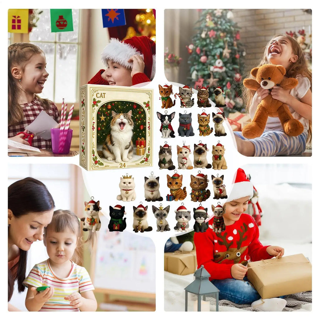 Calendrier de l’Avent pour chat de Noël, 24 jours, décorations pour sapin en acrylique 2D à suspendre, cadeau à collectionner