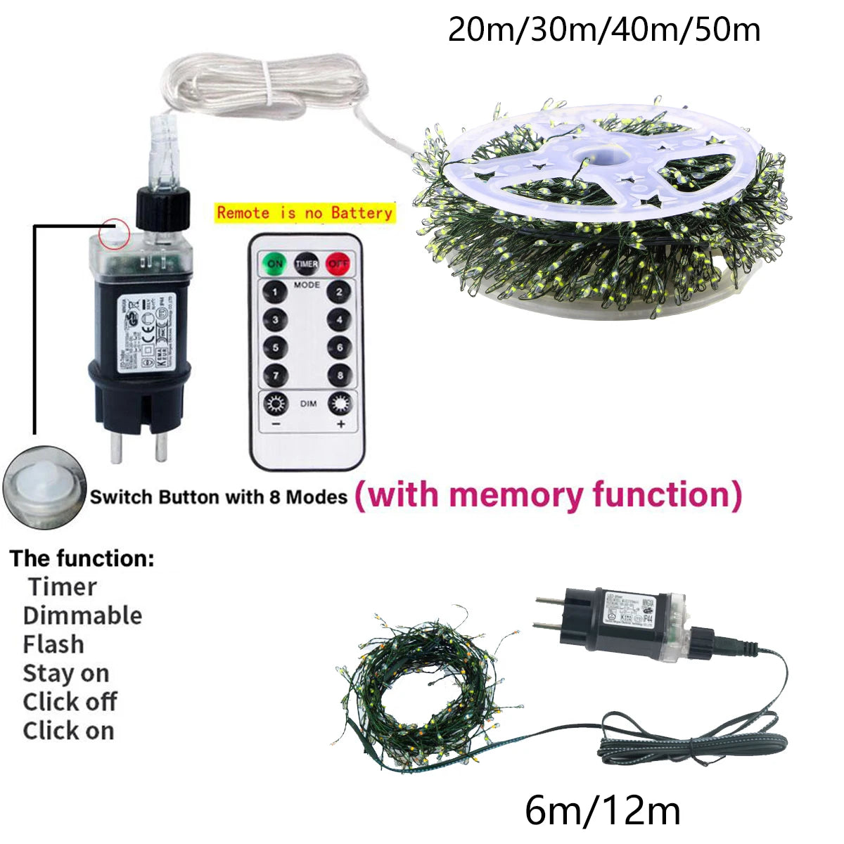 50M-100M Cluster String Lights Firecracker Fairy Lights Christmas Tree Lamps For New Year Garden Party Christmas Decoration