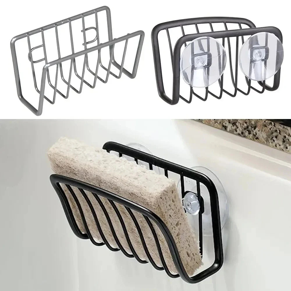 Schwammhalter für die Küchenspüle, Schwammhalter aus Edelstahl mit Saugnapf, Küchenzubehör, wandmontierter Spülen-Organizer
