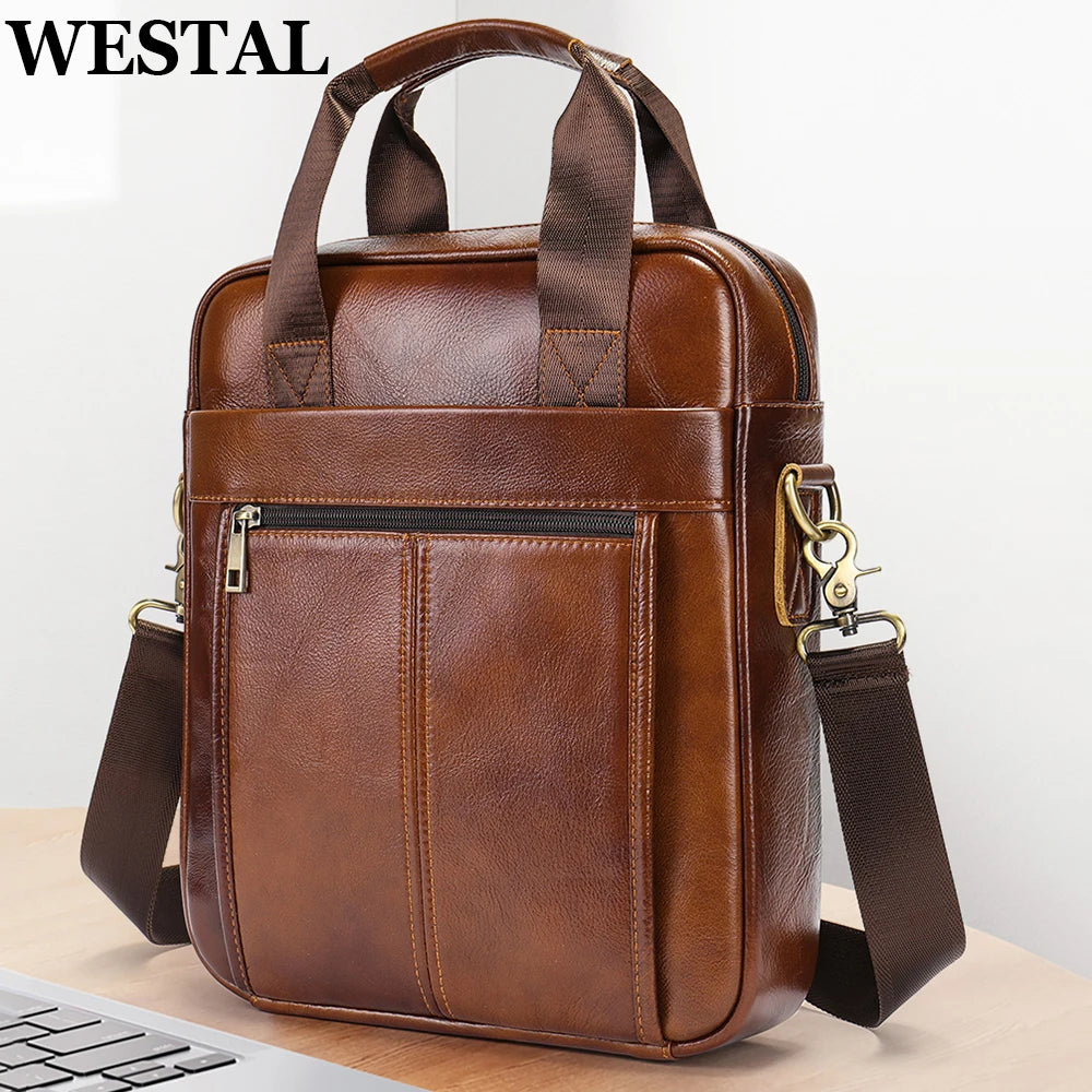 WESTAL Genuine Leather Messenger Bag for 13.3-Inch Laptop