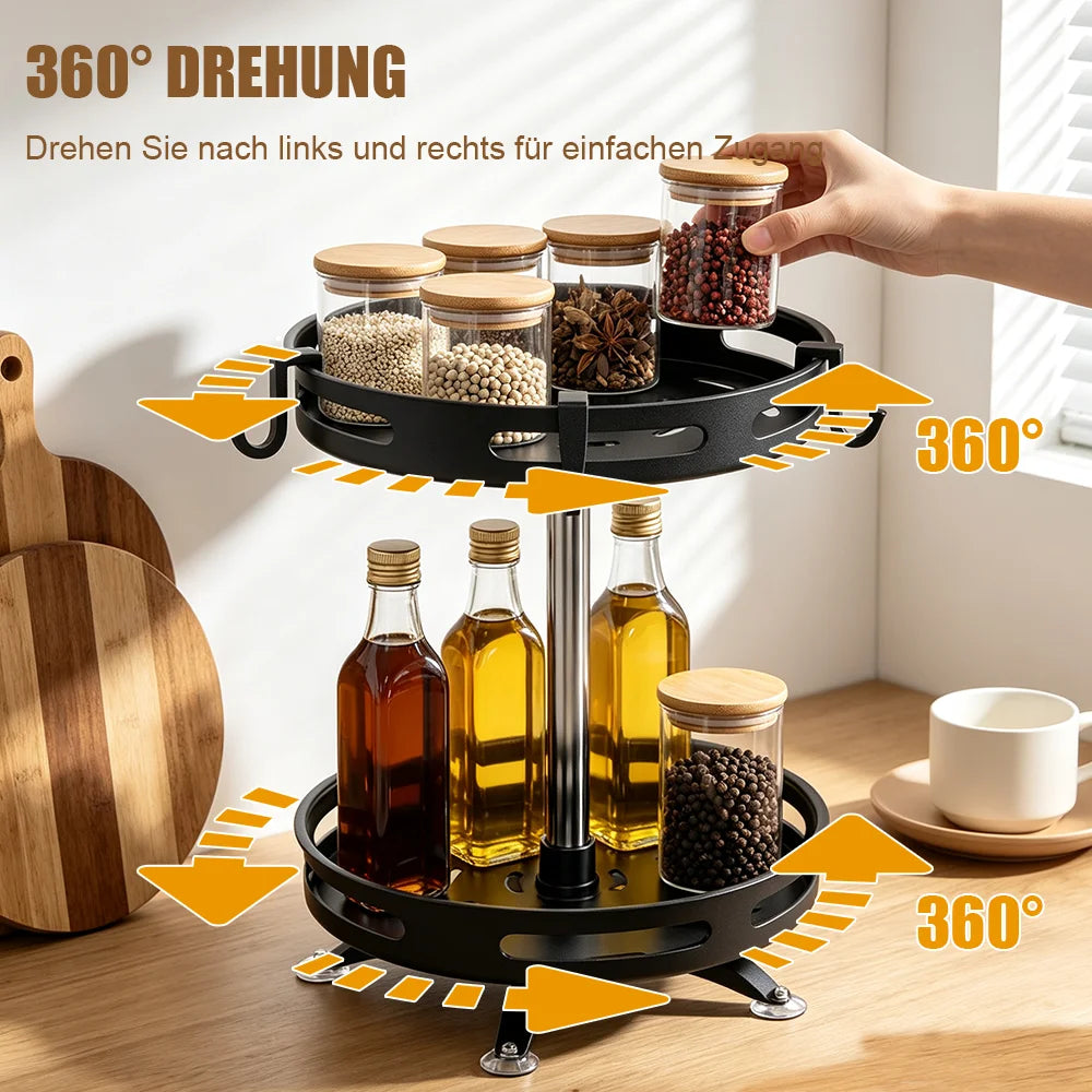 Organizador de especias giratorio de 360°, estante redondo de acero al carbono, organizador de cocina giratorio para frascos y botes de especias