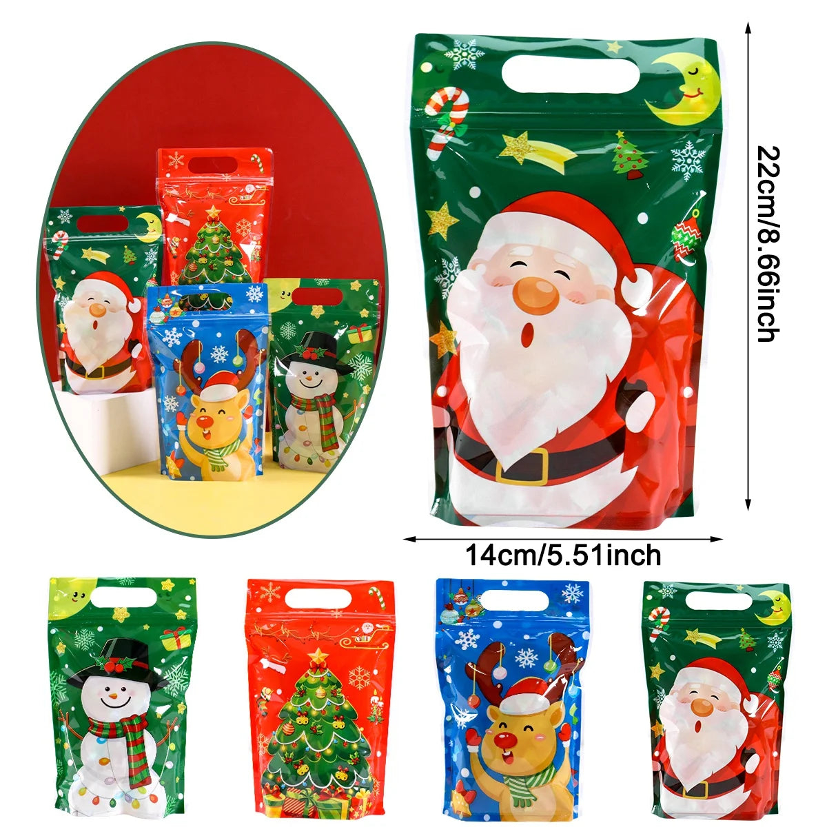 10/20pcs Merry Christmas Gift Bags Cute Santa Xmas Tree Resealable Treat Bags with Zippers New Year Christmas Decor for Home