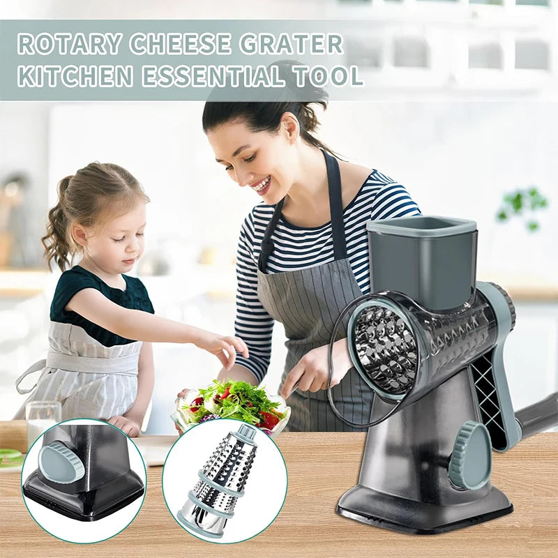 LMETJMA 3-in-1-Dreh-Käsereibe, vielseitiger manueller Gemüseschneider, Nussmühle und Gemüsehobel, transparent, JT242