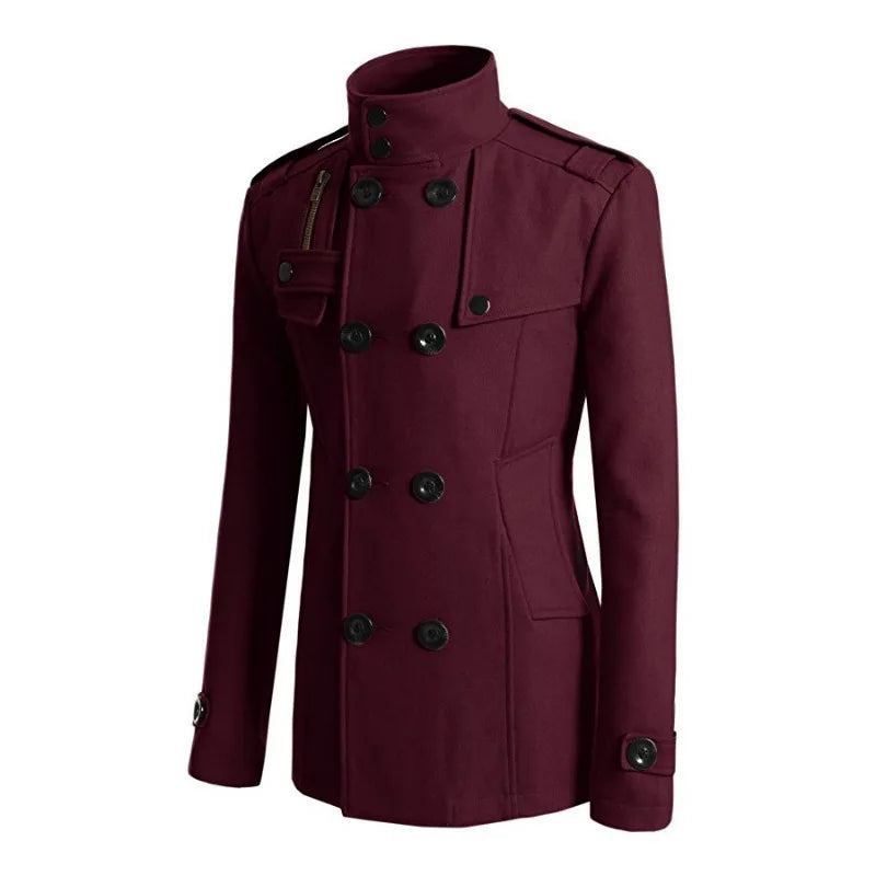 Mens Double Breasted Cotton Coat  New Wool Blend Solid Color Casual Business Fashion Slim Trench Coat Jacket Mens Clothing
