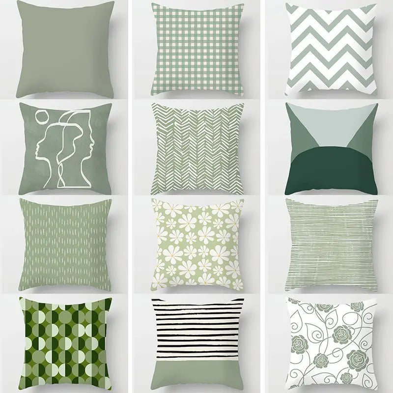 Housses de coussin à imprimé vert menthe douce, motif artistique frais, taie d'oreiller géométrique, housse de coussin décorative tendance 45*45cm