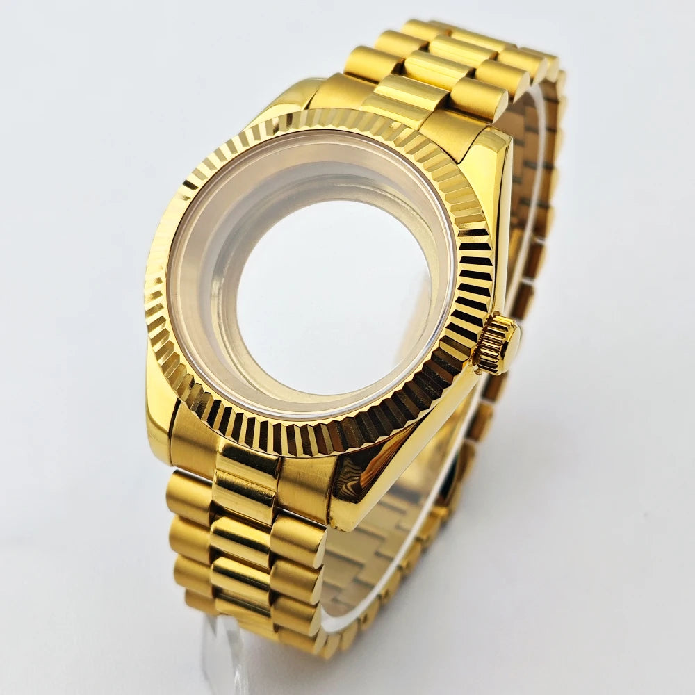 36/41mm Sapphire Glass For Men Watch Case Fit NH36 NH34 NH35 Movement Fashion Waterproof Jub President Stainless Steel Strap