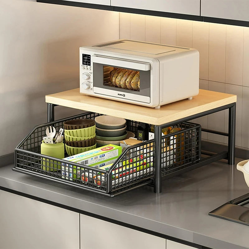 Organisateur de plan de travail de cuisine – Étagère multi-usage pour micro-ondes, épices, machine à café et imprimante