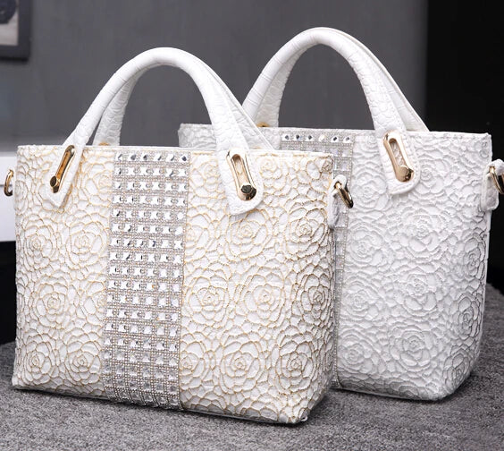 Luxury Fashion Diamonds Leather Women's Handbags Business Briefcase Lace New Female Shoulder Messenger Bags