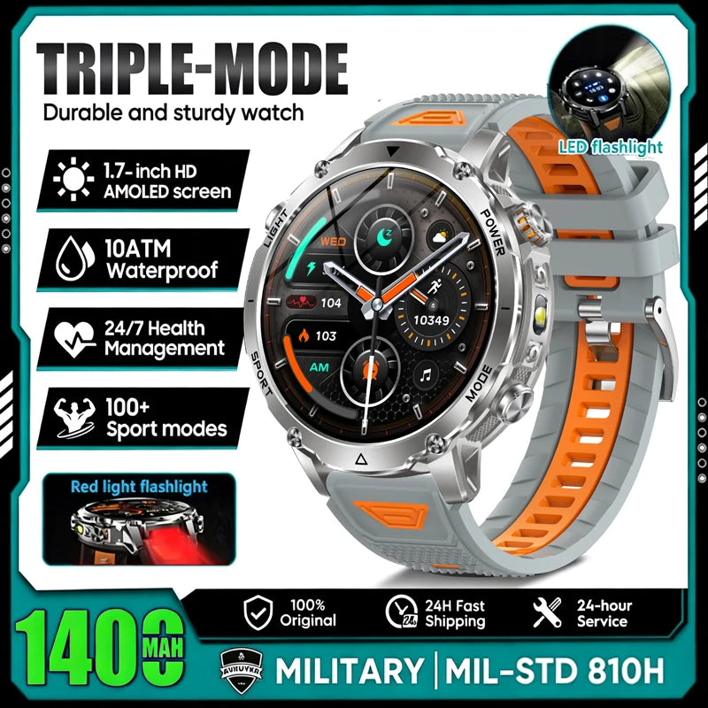 Outdoor AMOLED Smartwatch with Flashlight and Bluetooth Calling