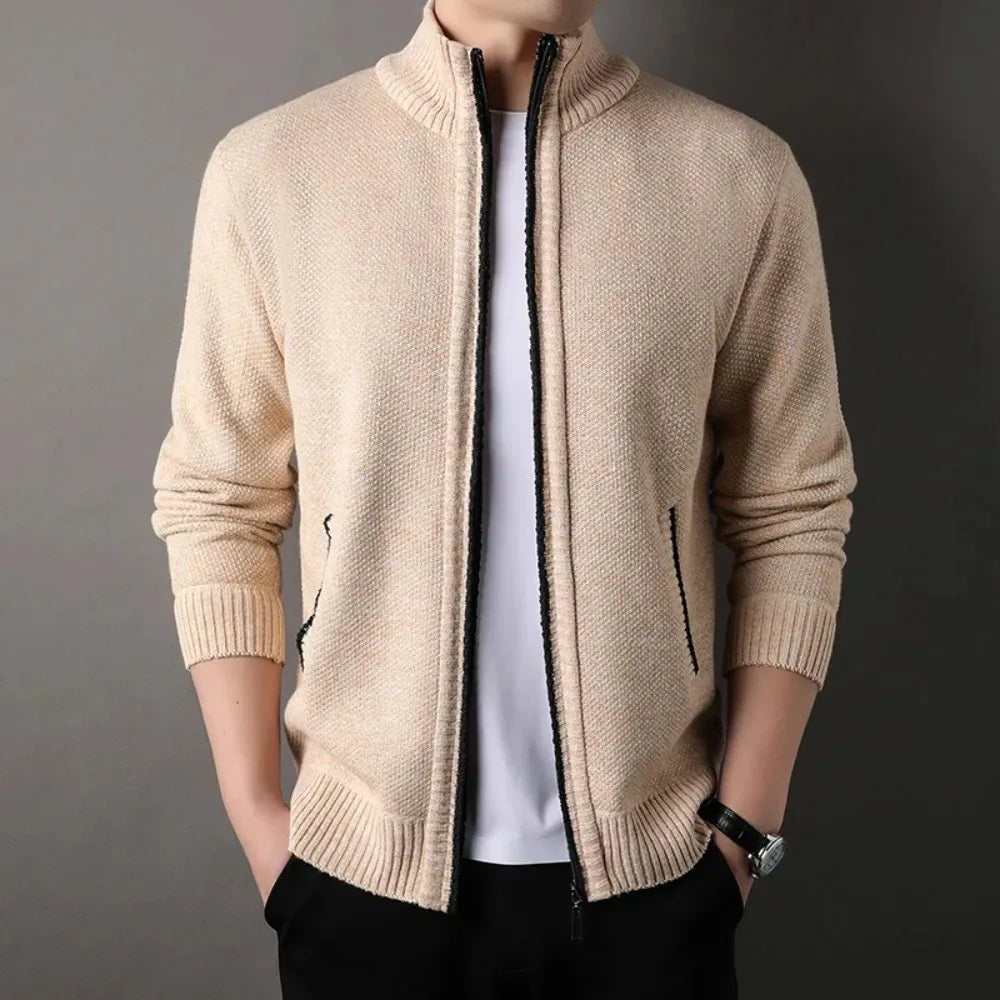 Men's Stand-up Collar Knitted Sweater Cardigan Autumn Winter New Thick Blouse Slim Fit Solid Color Sweatercoat Male Jacket