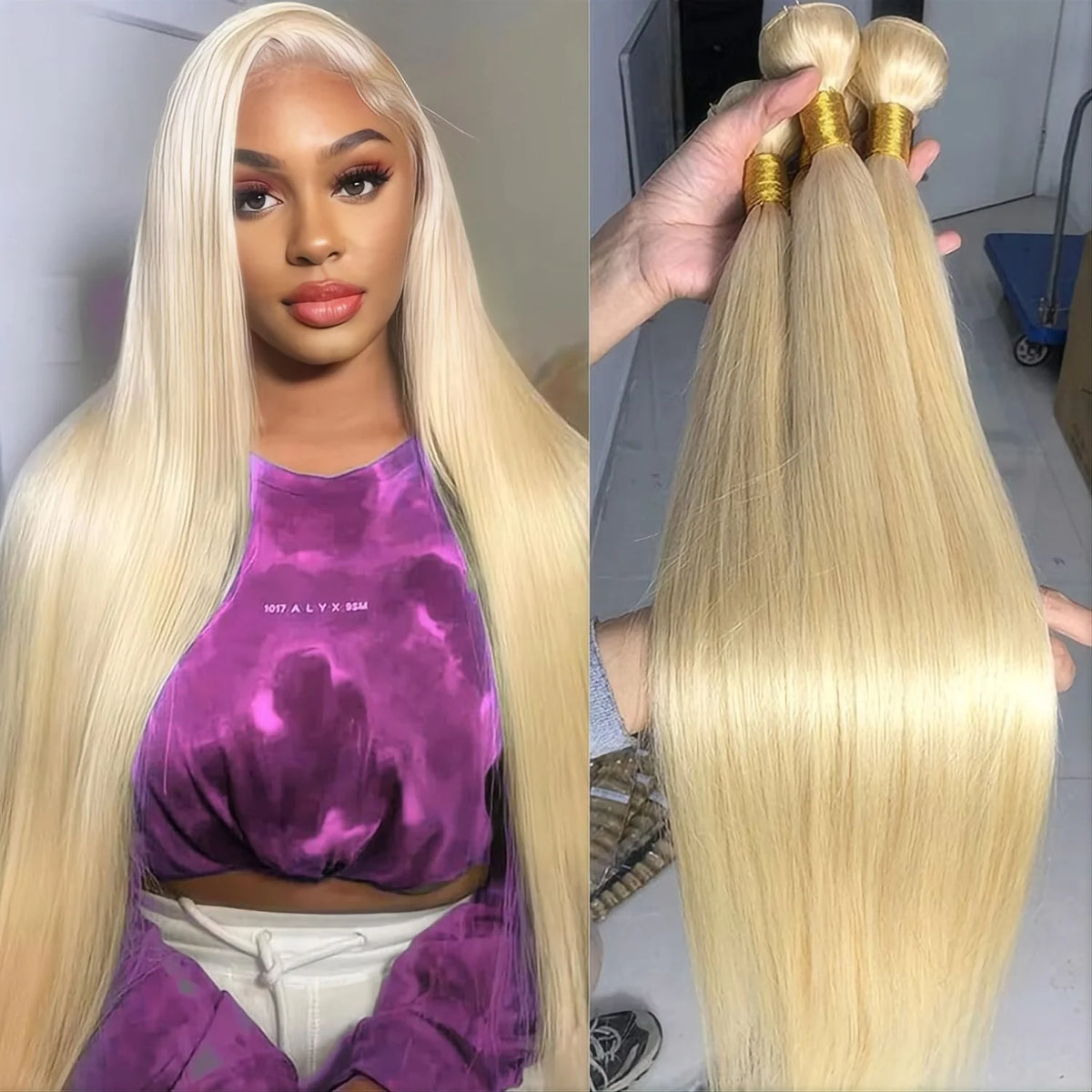 613 Glattes Echthaar-Bundles Remy Brasilianisches Blond 1/3/4 Bundles-Angebot Knochenglattes Echthaar Unbehandelte Extension-Bundles Brasilianisches 613 Glattes Echthaar für schwarze Frauen