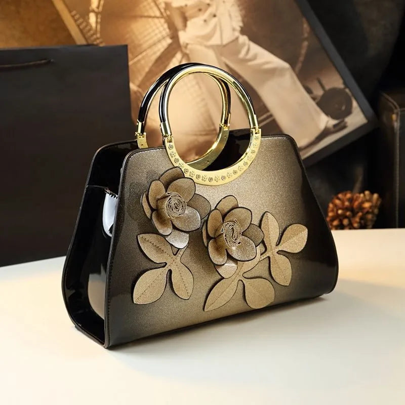 Light Luxury and Versatile Bag, 2026 New Fashion Patent Leather Flower-Patterned Elegant Women's Handbag