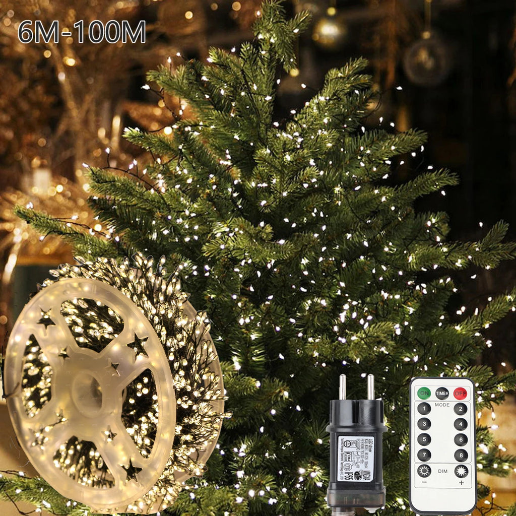 50M-100M Cluster String Lights Firecracker Fairy Lights Christmas Tree Lamps For New Year Garden Party Christmas Decoration