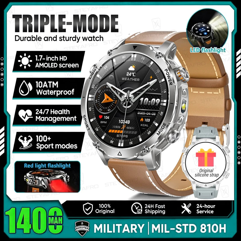Outdoor AMOLED Smartwatch with Flashlight and Bluetooth Calling