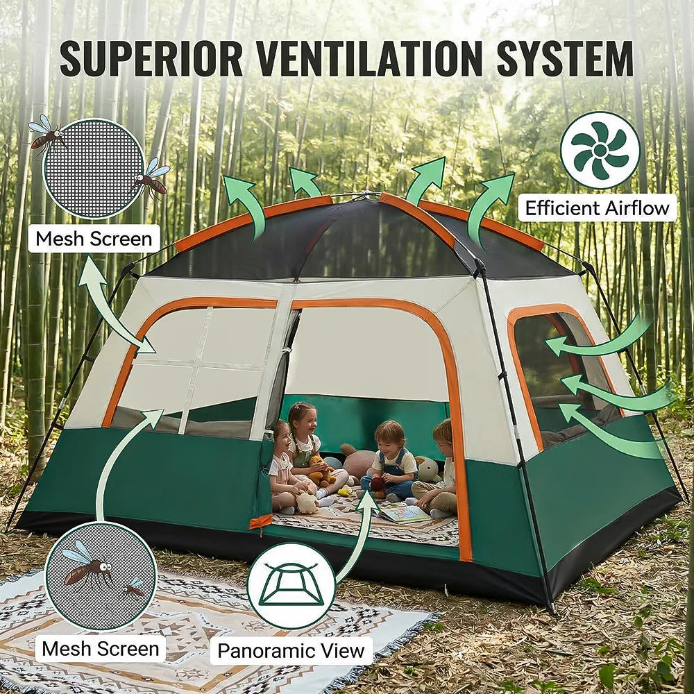 Outdoor Folding Camping Tent for 4-6 Person Tow-Bedroom And One-living Room Design Portable RainProof SunProof Tents for Hiking Travel Fishing