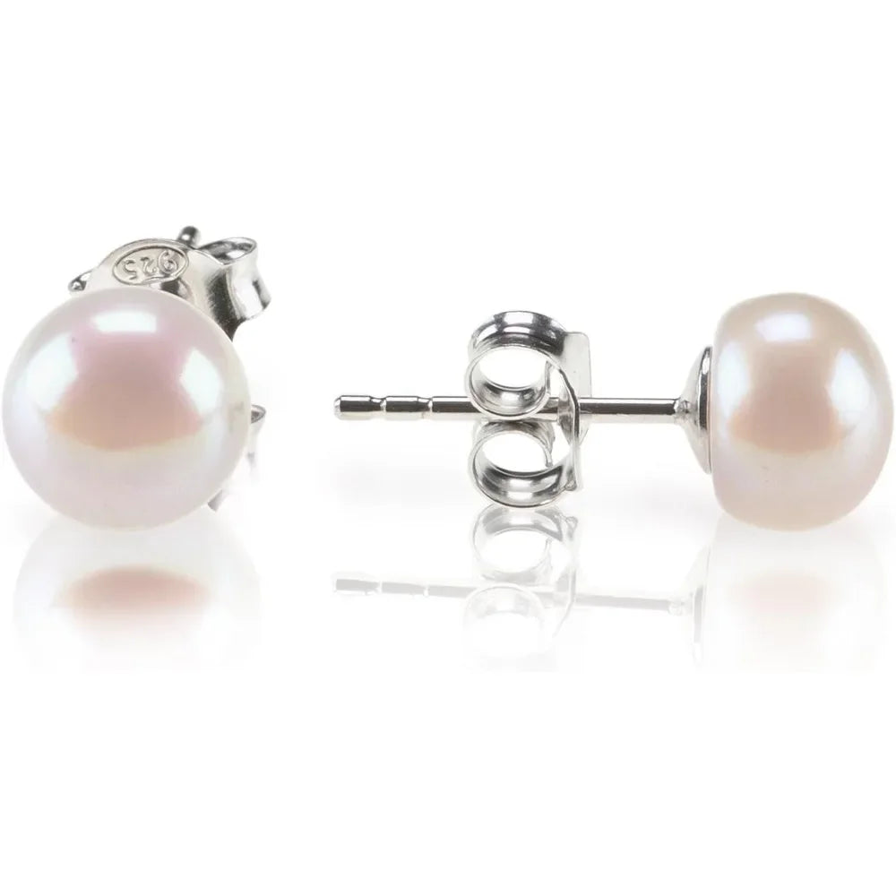 925 Silver Plated, 14K Gold Plated, AAA+ Quality Handpicked Freshwater Cultured Stud Pearl Earrings For Women Real Pearl Gift
