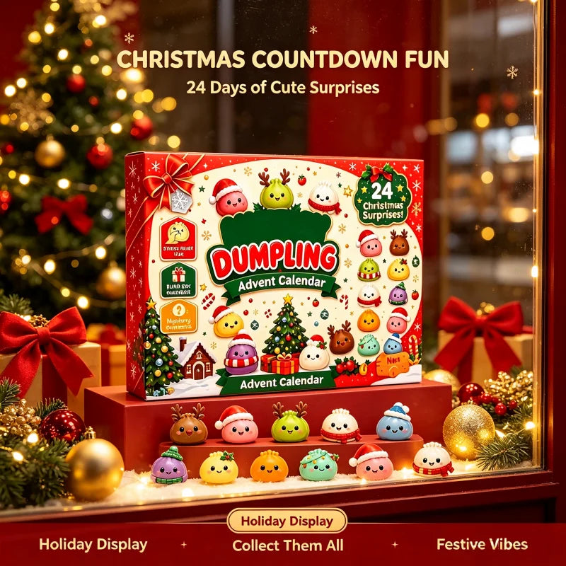 Christmas Dumpling Advent Calendar 24Pcs Mini Squishy Toys Countdown Blind Box Cute Stress Relief Squeeze Toy Xmas Surprise Gift
