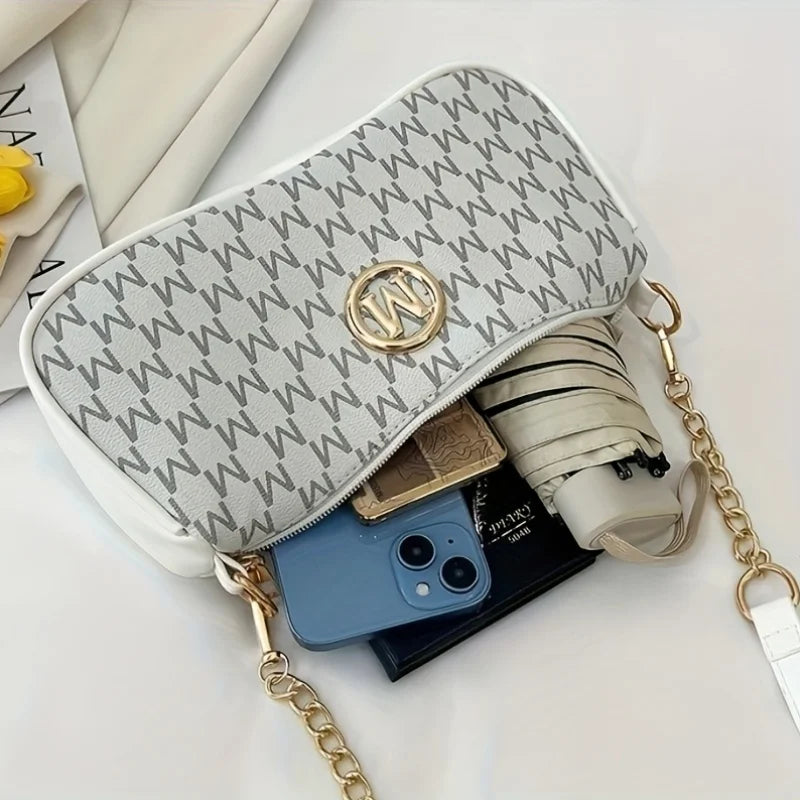 French-Style Retro Underarm Bag for Women, New Model with Letter Print, Small Square Crossbody Bag with Chain, Single Shoulder Handbag, Perfect for Ladies, Adjustable Crossbody Strap with m Logo - Zip Closure Shoulder Bag, Su