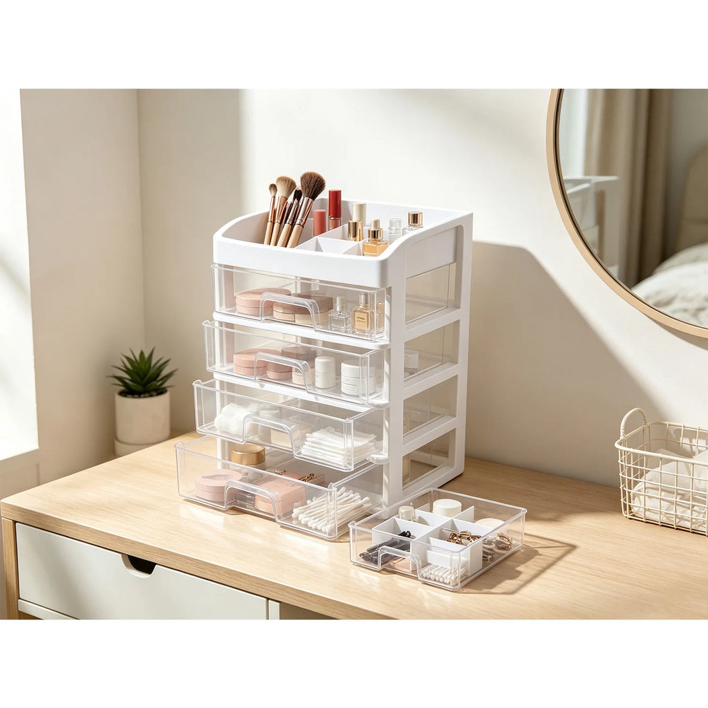 Organizer da tavolo bianco con 4 cassetti e 6 scomparti