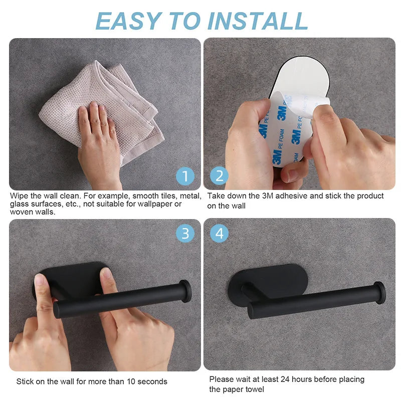 Adhesive Toilet Paper Holder Stainless Steel Tissue Hanger Waterproof Toilet Paper Stand Bathroom Accessories Paper Towels Hold