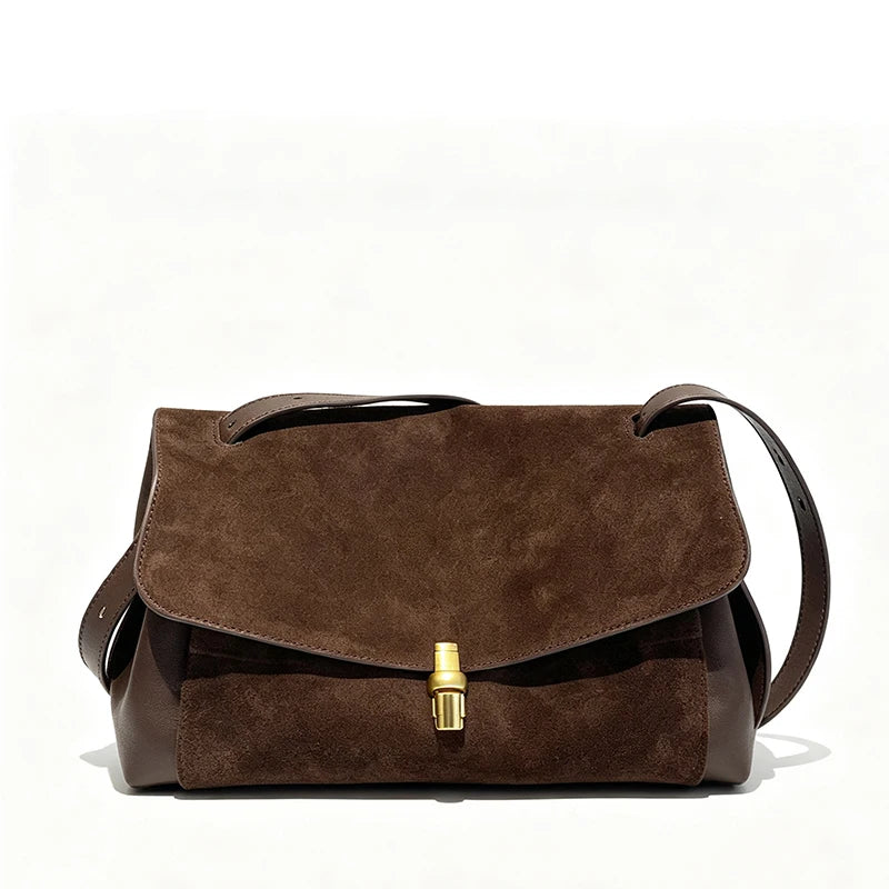 Genuine Suede Women's Bag 2026 Luxury Designer Shoulder Bags Flap Lock Lady Tote Handbag Natural Real Leather Commute Bags Woman